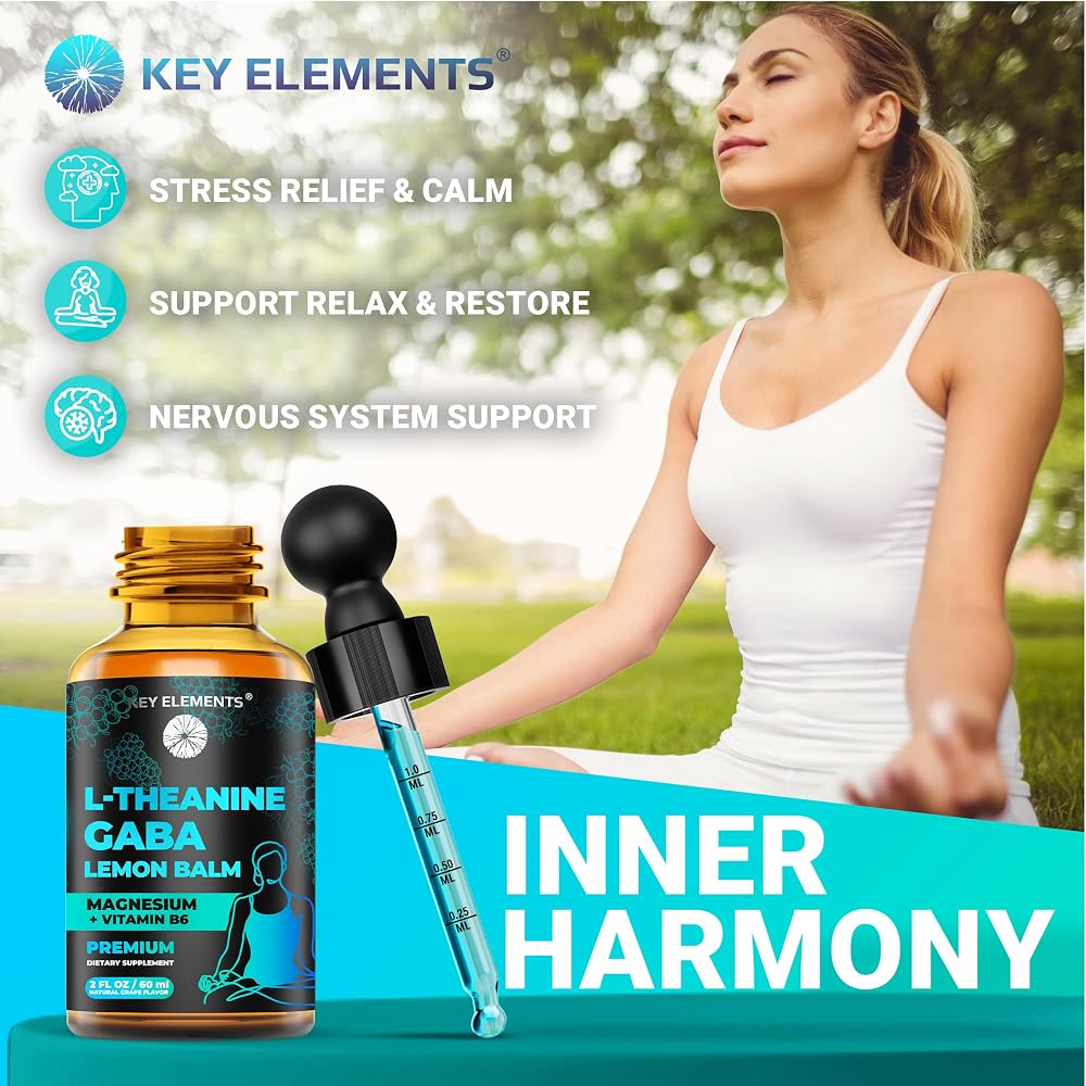 KEY ELEMENTS Liquid GABA L-Theanine Supplement for Stress Relief - 2 Fl Oz - image 3