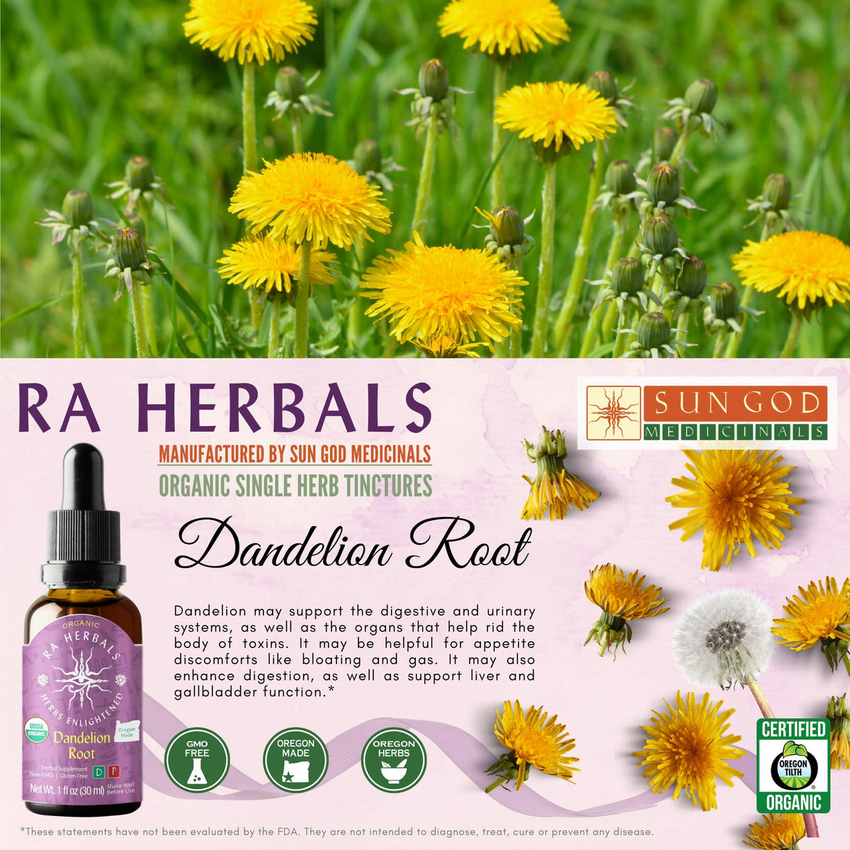 Sun God Medicinals Ra Herbals Organic Dandelion Root Liquid Extract - 1 fl oz - image 3