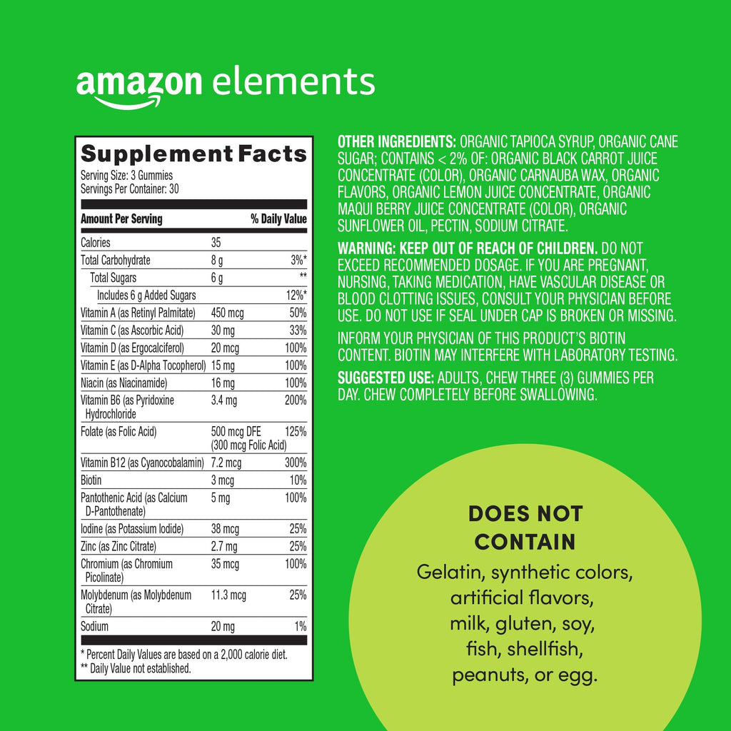 Amazon Elements Men's Organic Multivitamin - 90 Gummies - image 2