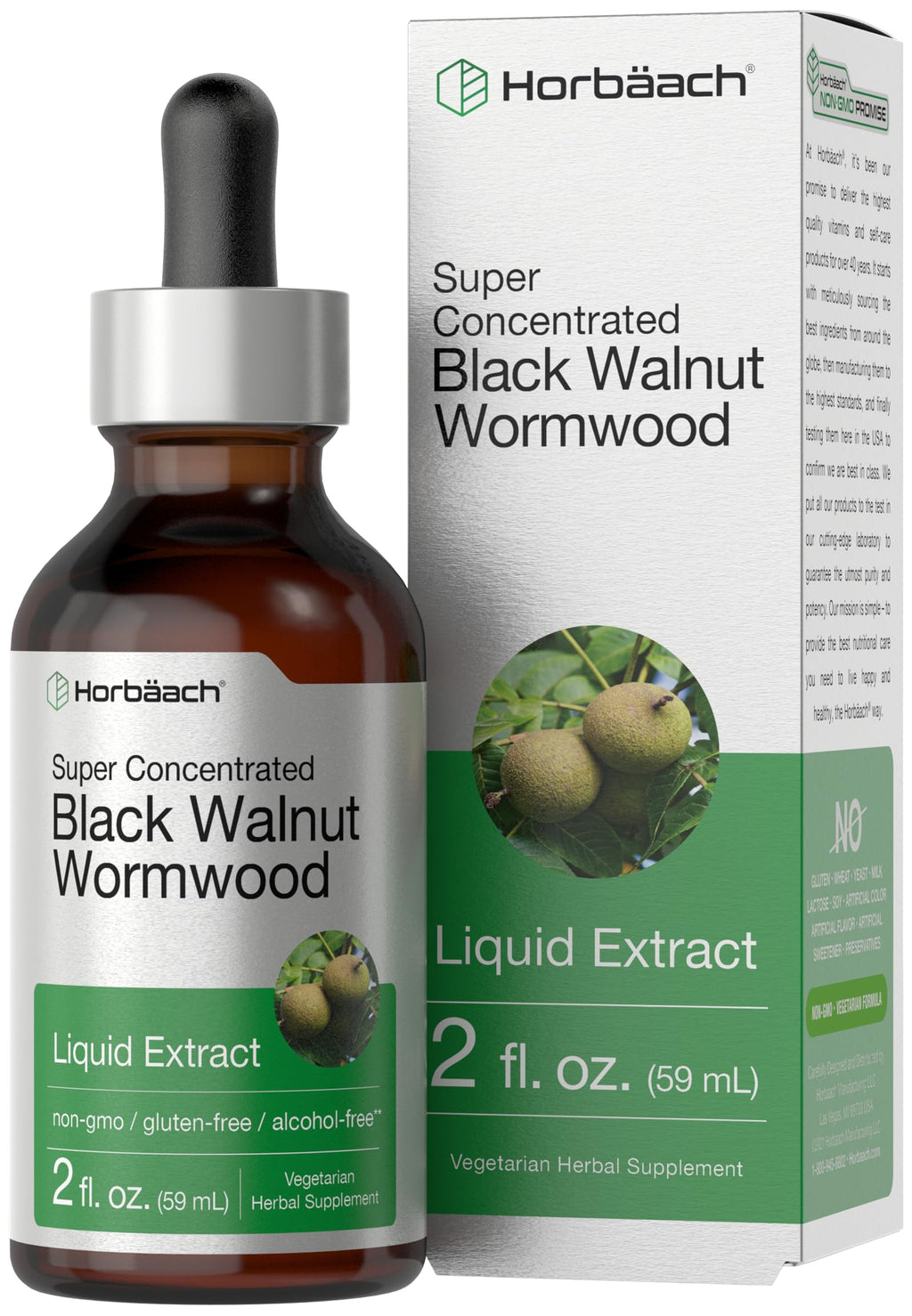 Horbäach Black Walnut Hull Wormwood Extract Tincture - 2 fl oz