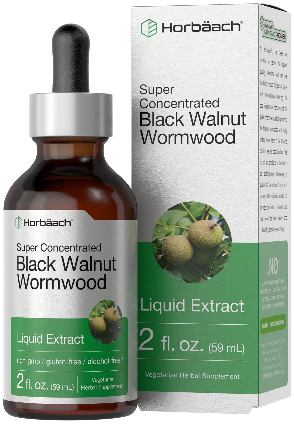 Horbäach Black Walnut Hull Wormwood Extract Tincture - 2 fl oz