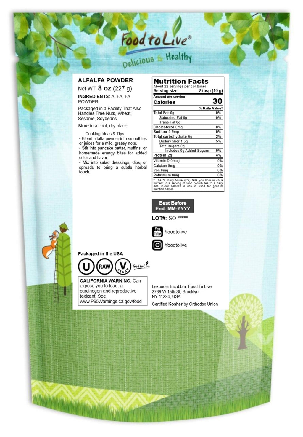 Food to Live Alfalfa Powder