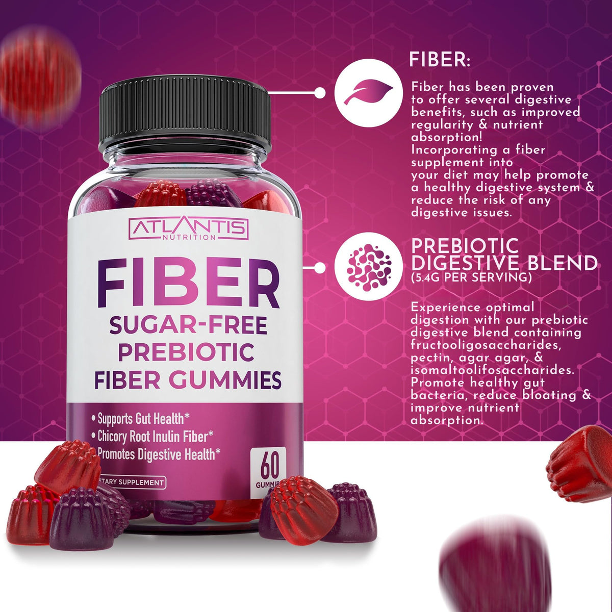 Atlantis Nutrition Sugar Free Fiber Gummies for Digestive Health - 120 Gummies - image 4