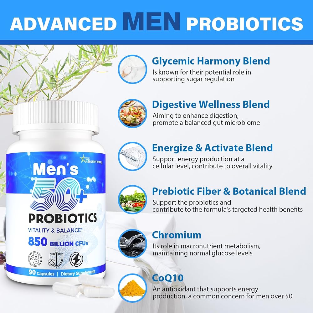QIVERNAMY Probiotics for Men, Advanced 50+ Mens Probiotic