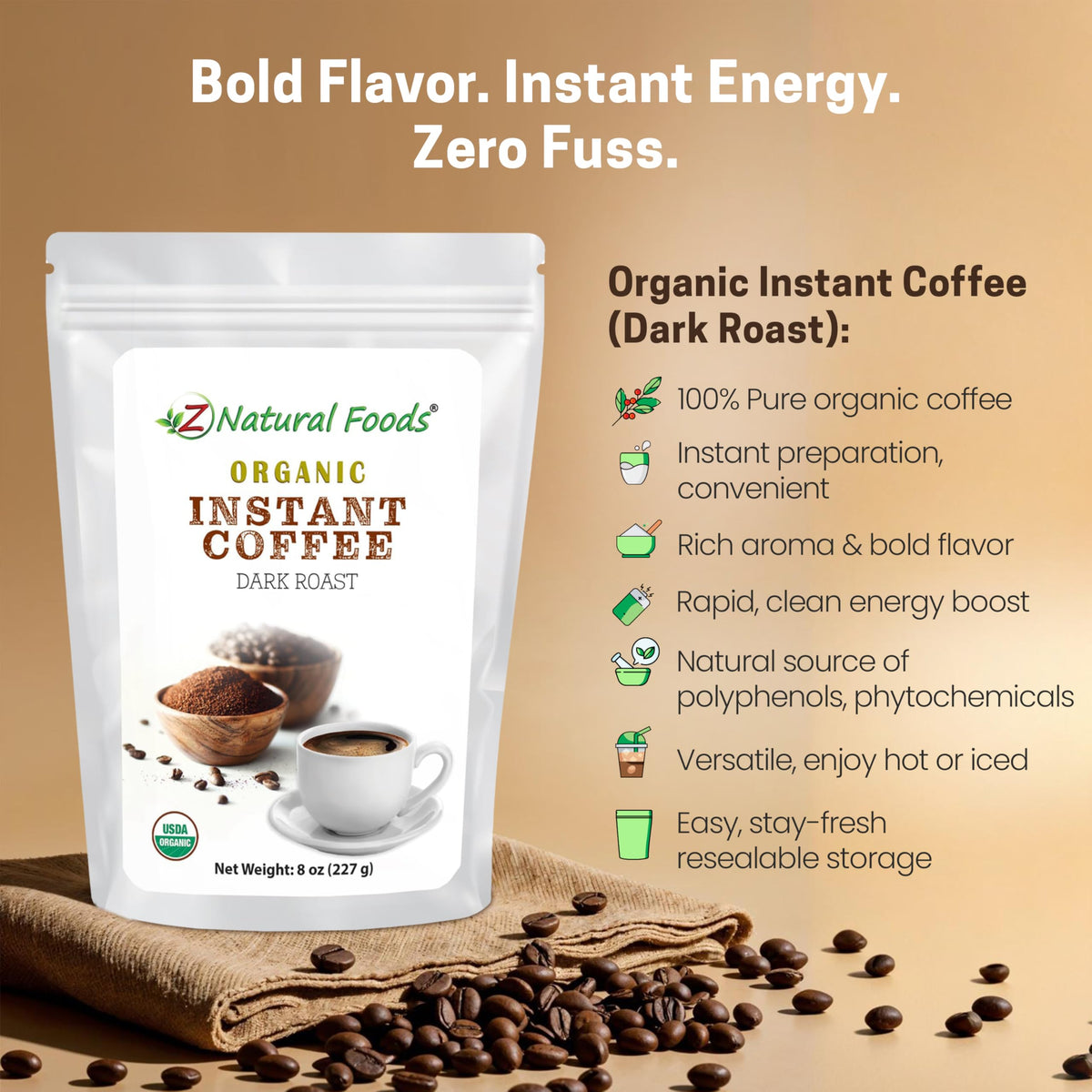 Z Natural Foods Organic Instant Coffee Powder Dark Roast - 8 oz - image 3