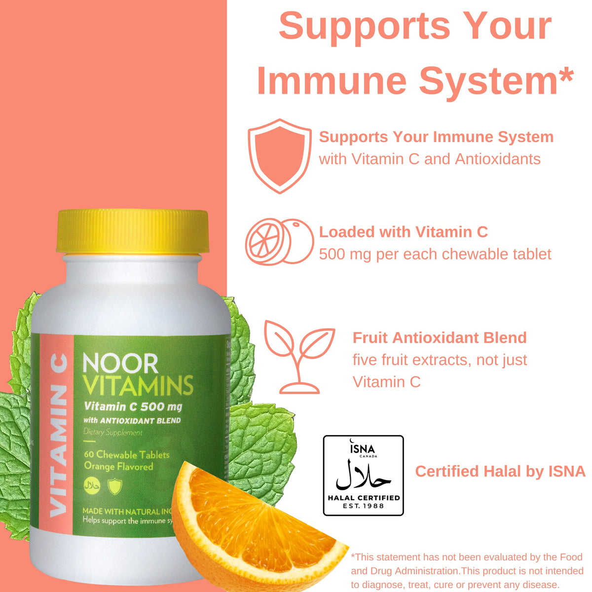 Noor Vitamins Vitamin C 500 MG Chewable Tablets Immune Support - 60 Tablets - image 4