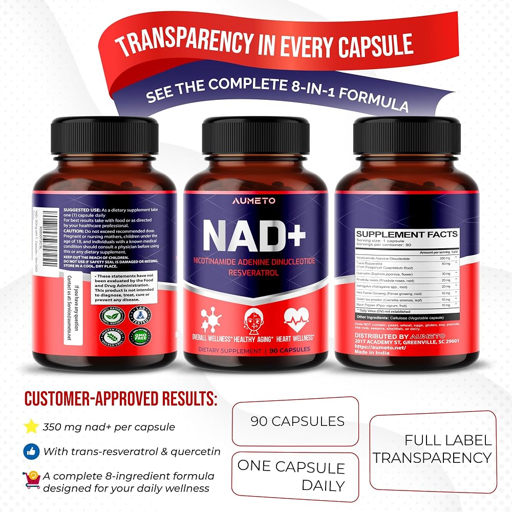 AUMETO Advanced NAD+ 8-in-1 with Trans-Resveratrol - 90 Capsules - image 9