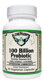 AlchePharma 100 Billion Probiotic 12 Strains with Prebiotics - 30 Capsules