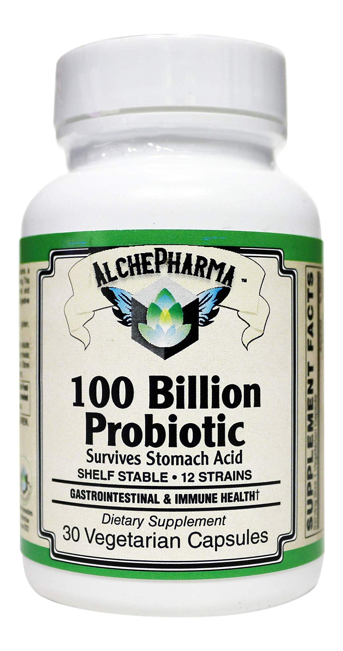 AlchePharma 100 Billion Probiotic 12 Strains with Prebiotics - 30 Capsules