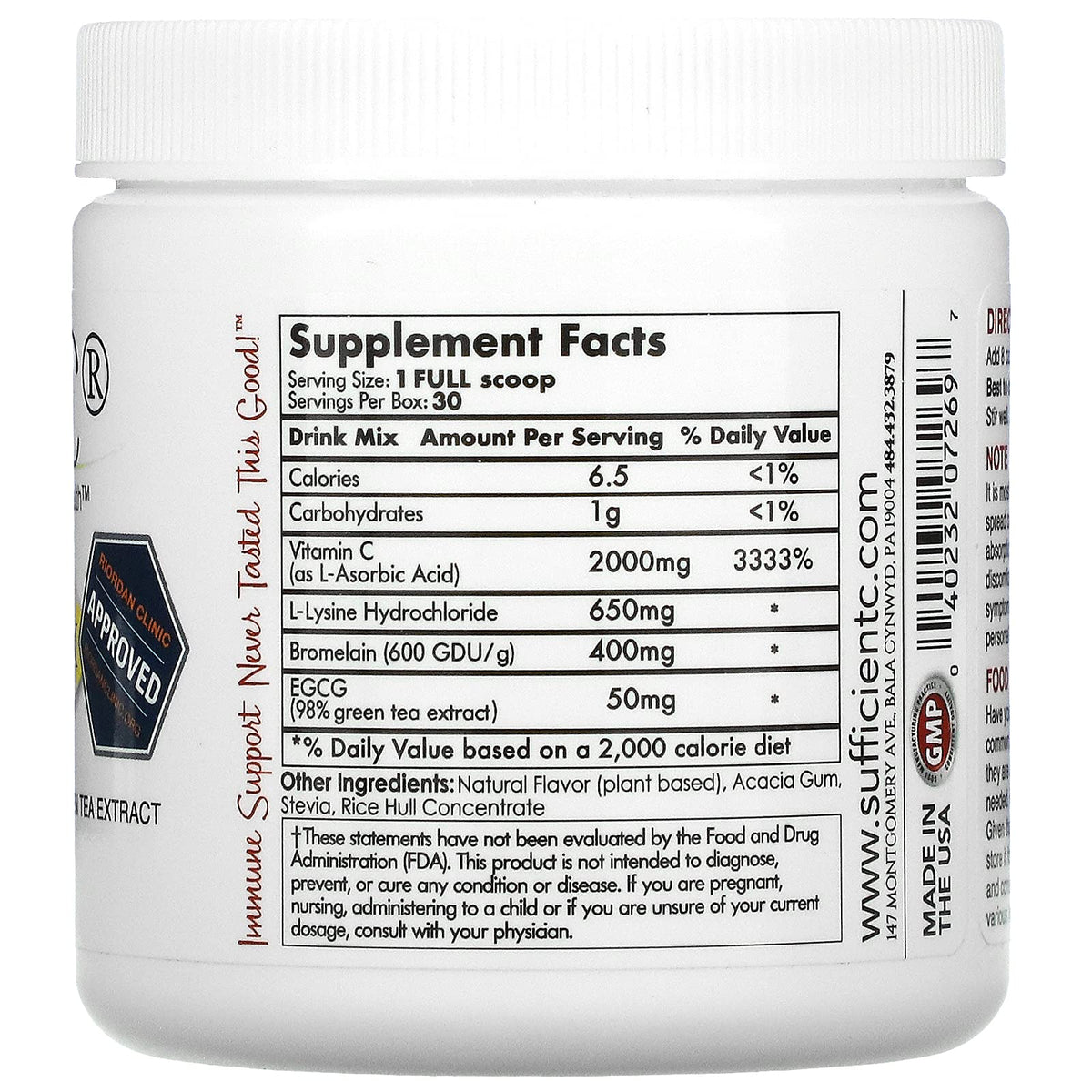 Sufficient-C High Dose Vitamin C Lemon Peach Drink Mix - 3 Pack - image 2