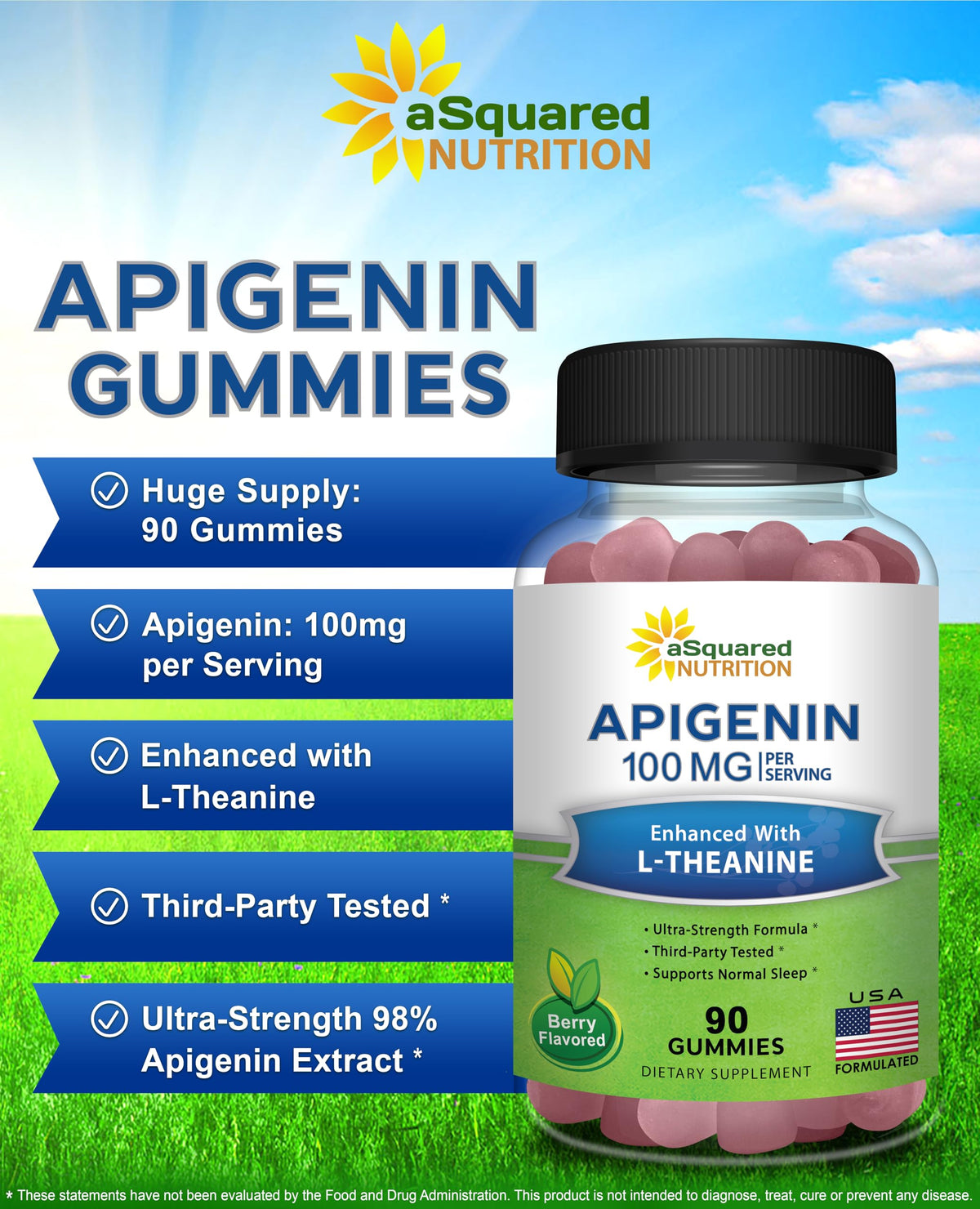 aSquared Nutrition Apigenin 100mg with L-Theanine Gummies - 90 Count - image 7