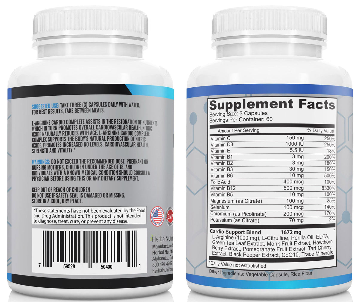 Herbal Nutrition L-Arginine Cardio Complete Nitric Oxide Support - 180 Capsules - image 9