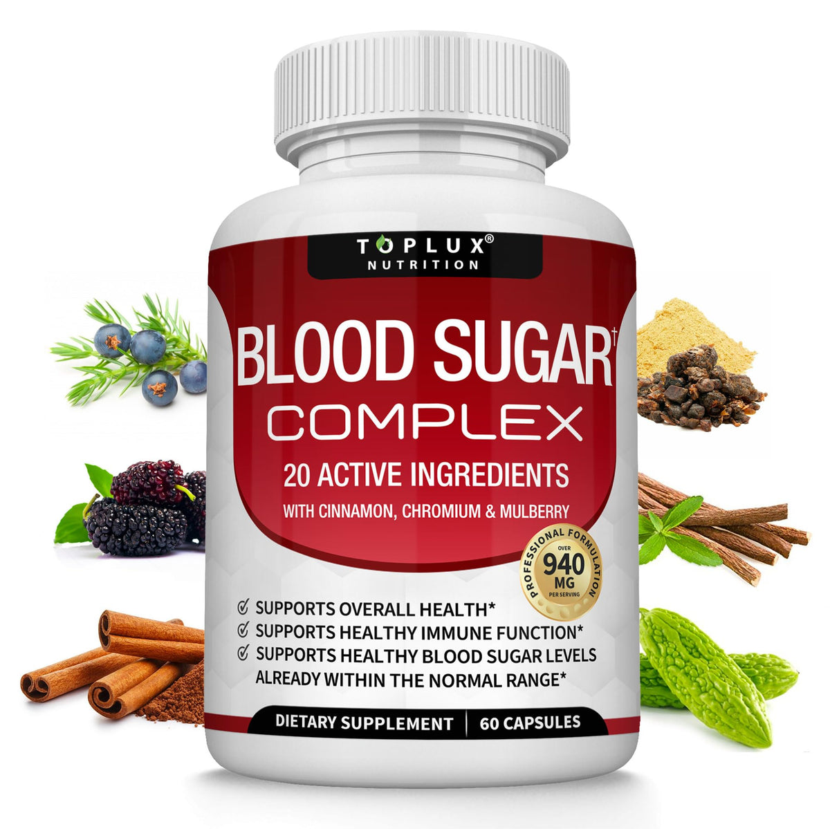 Toplux Blood Sugar Complex Supplement - 60 Capsules
