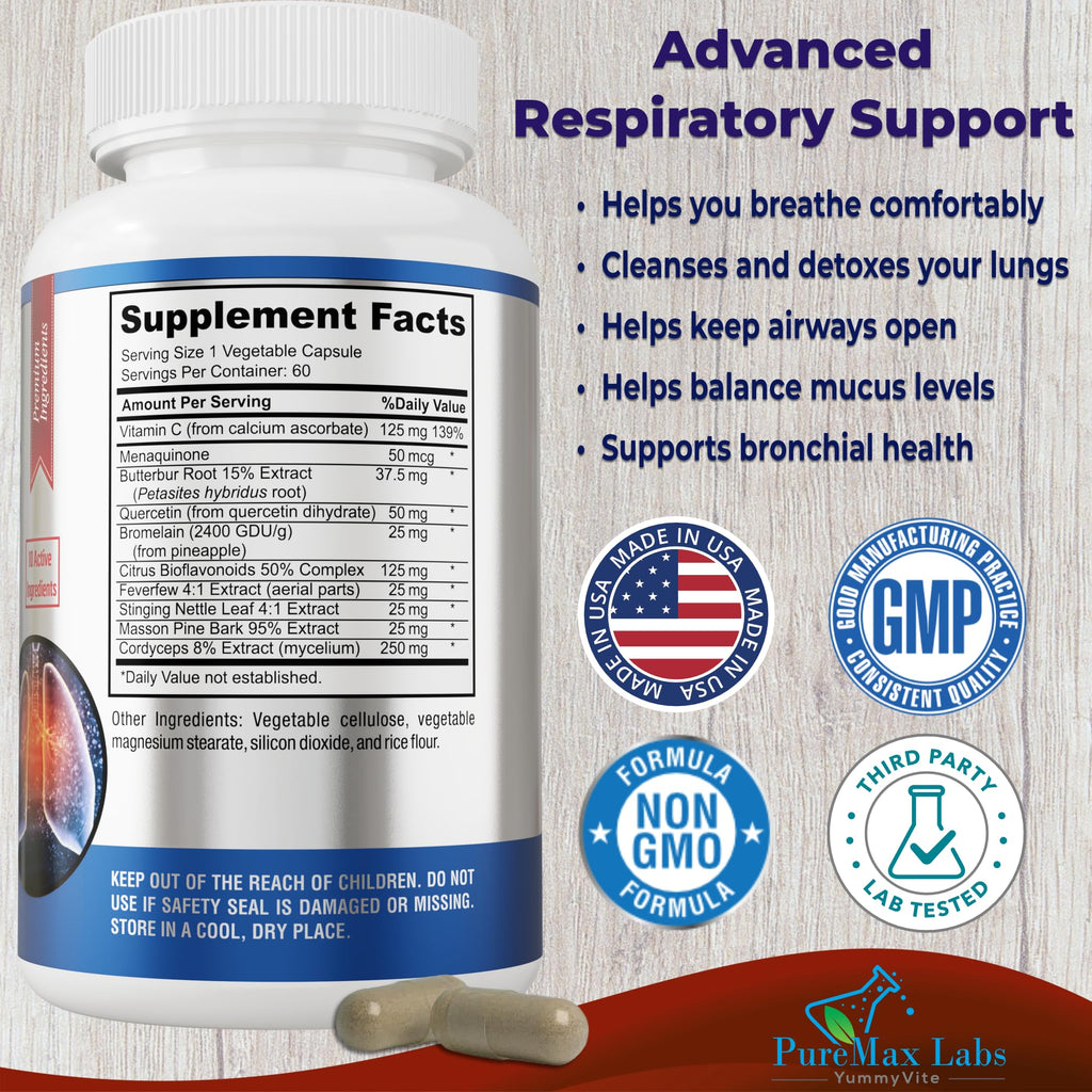 YUMMYVITE Lung Support Supplement for Clear Lungs - 60 Capsules - image 2