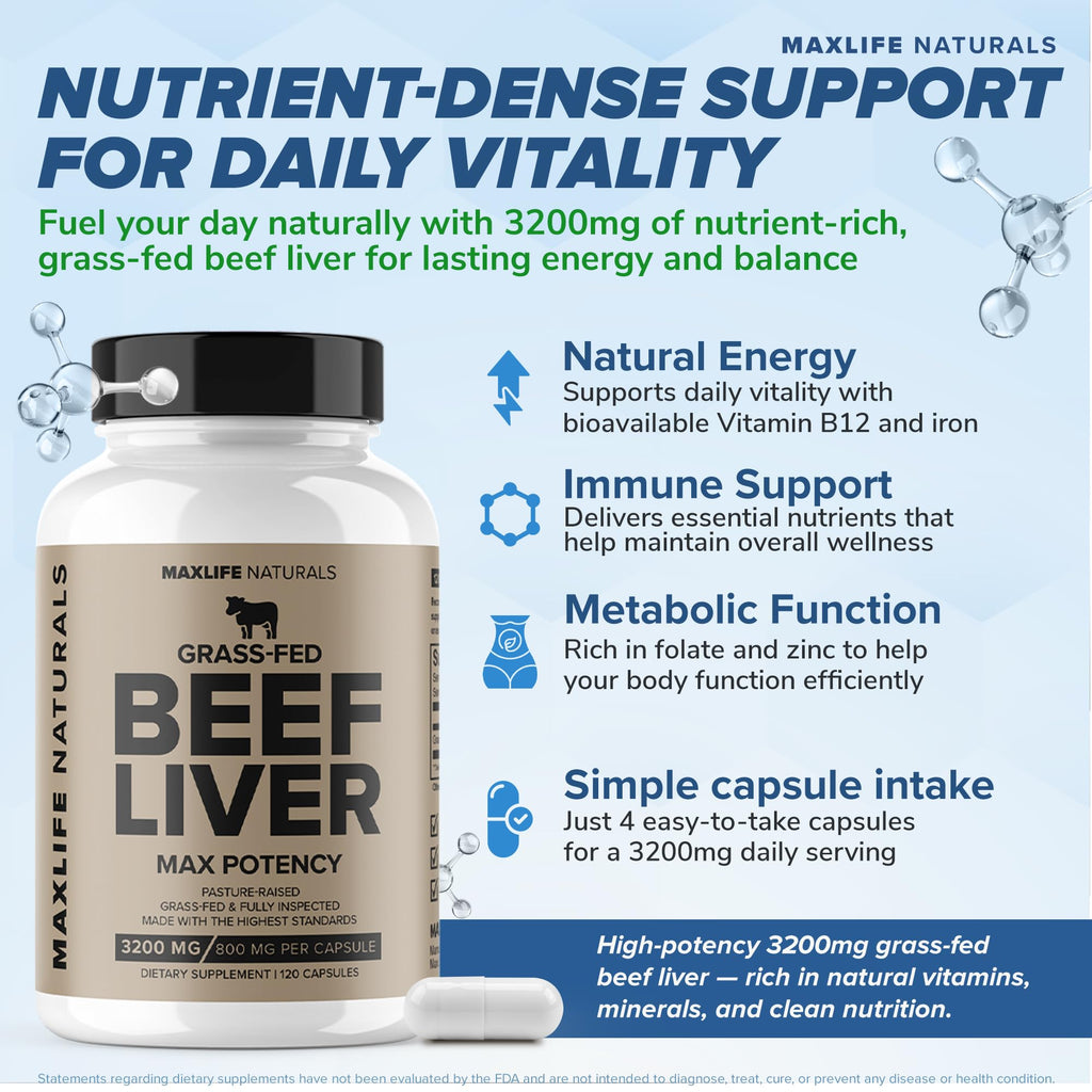 MaxLife Naturals Grass Fed Beef Liver Capsules 3200mg - 120 Count - image 2