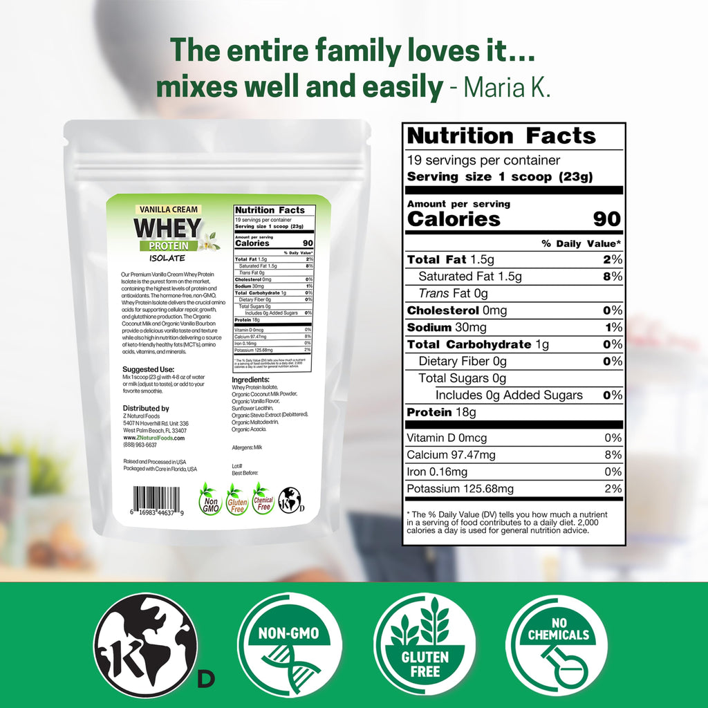 Z Natural Foods Whey Protein Isolate- Grass-Fed, No Sugar