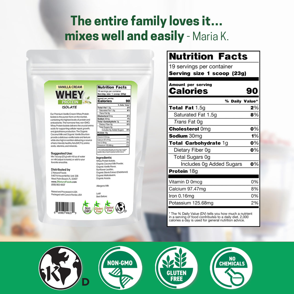Z Natural Foods Whey Protein Isolate- Grass-Fed, No Sugar