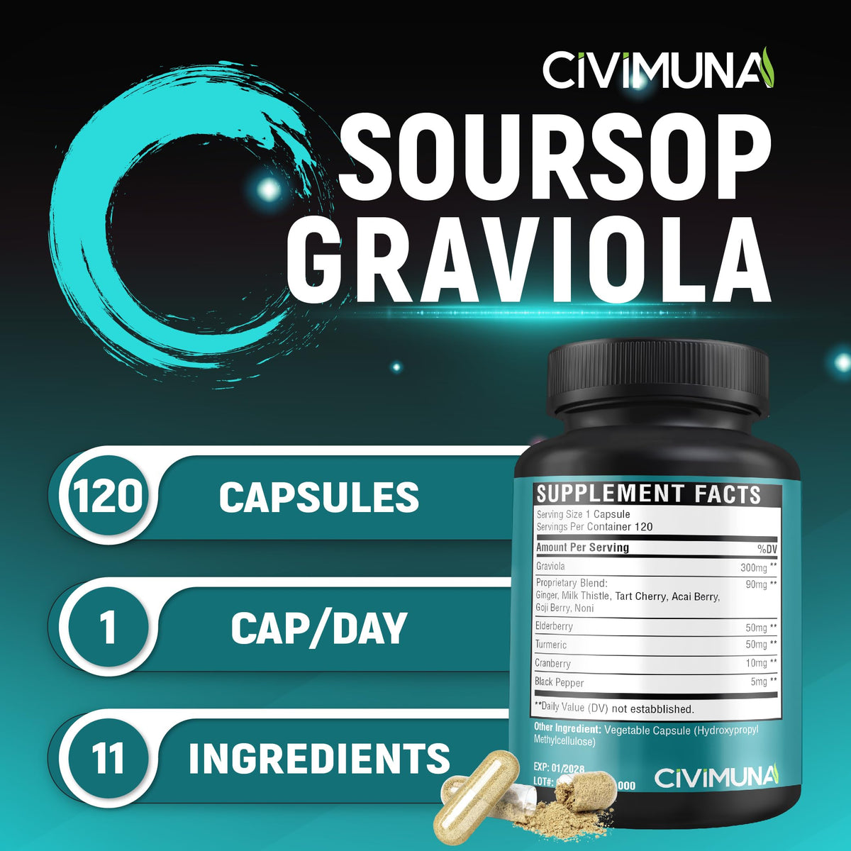 CIVIMUNA Soursop Graviola Capsules with Turmeric & Elderberry - 120 Capsules - image 7