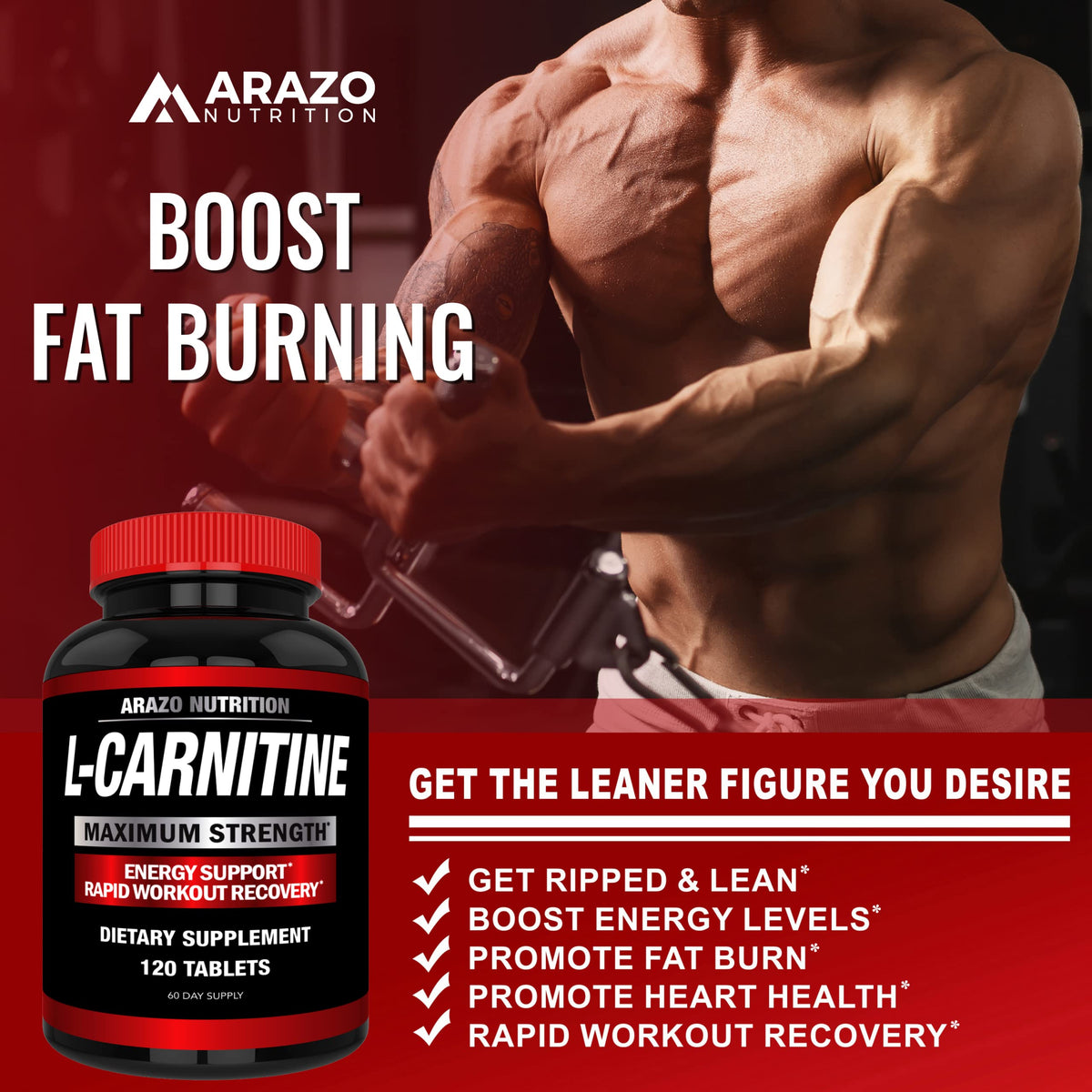 Arazo Nutrition Super Strength L-Carnitine 1000mg with Calcium - 120 Tablets - image 4