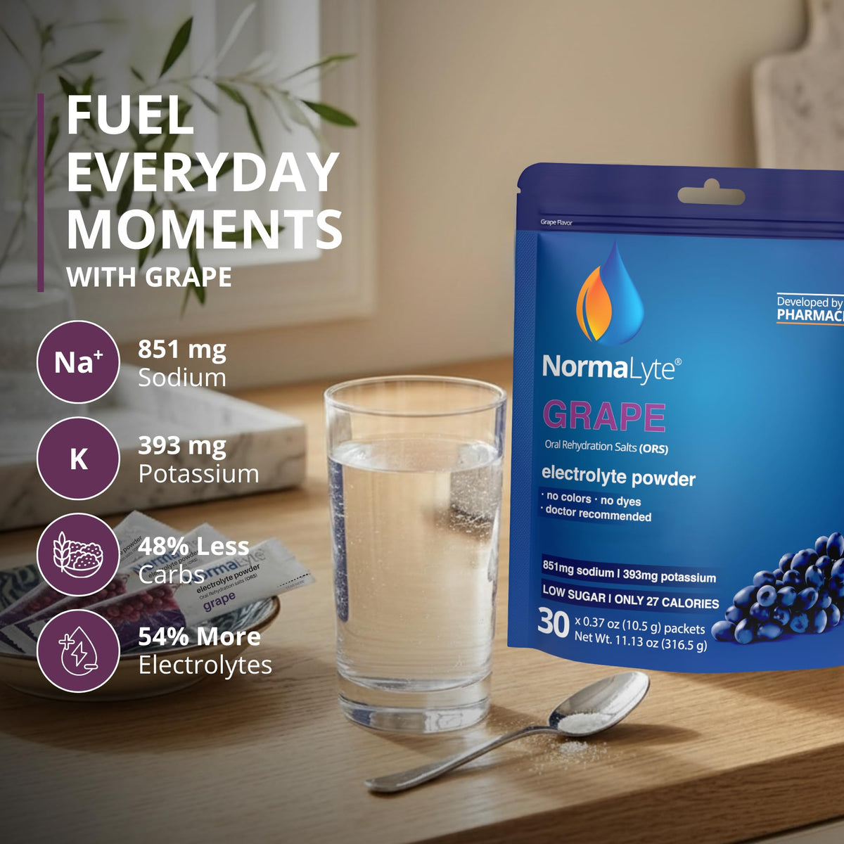 NormaLyte Grape Electrolyte Powder Packets - 30 Packets - image 3