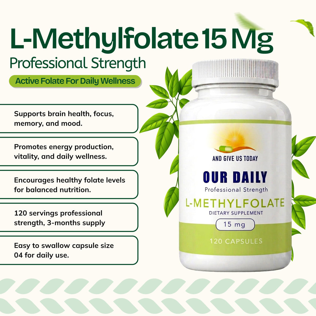 AND GIVE US TODAY OUR DAILY L-Methylfolate 15 mg / 15000 mcg Maximum