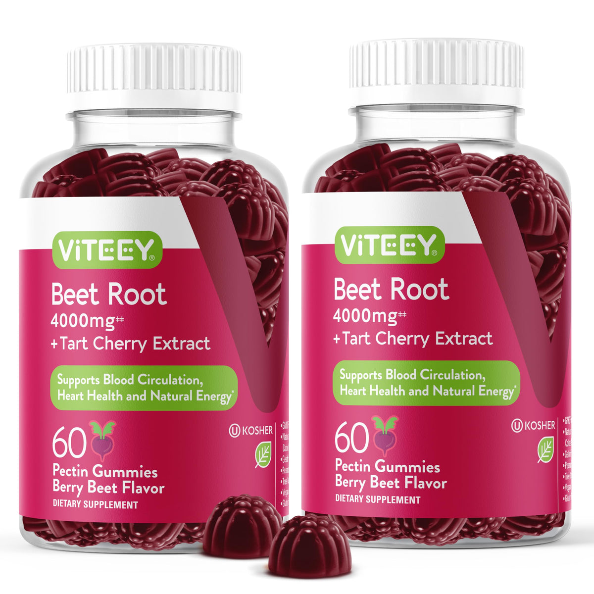 Viteey Beet Root Gummies 4000mg with Tart Cherry - 120 Gummies