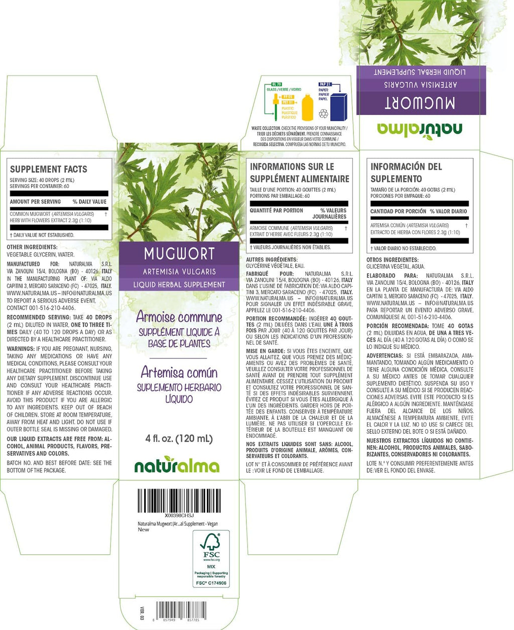 Naturalma Mugwort Herb Liquid Extract Tincture - 4 fl oz - image 2