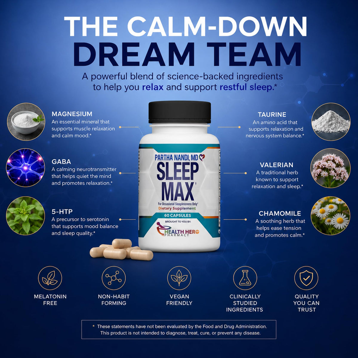 Partha Nandi, MD Dr. Nandi Sleep Max Melatonin-Free Sleep Aid - 60 Capsules - image 4