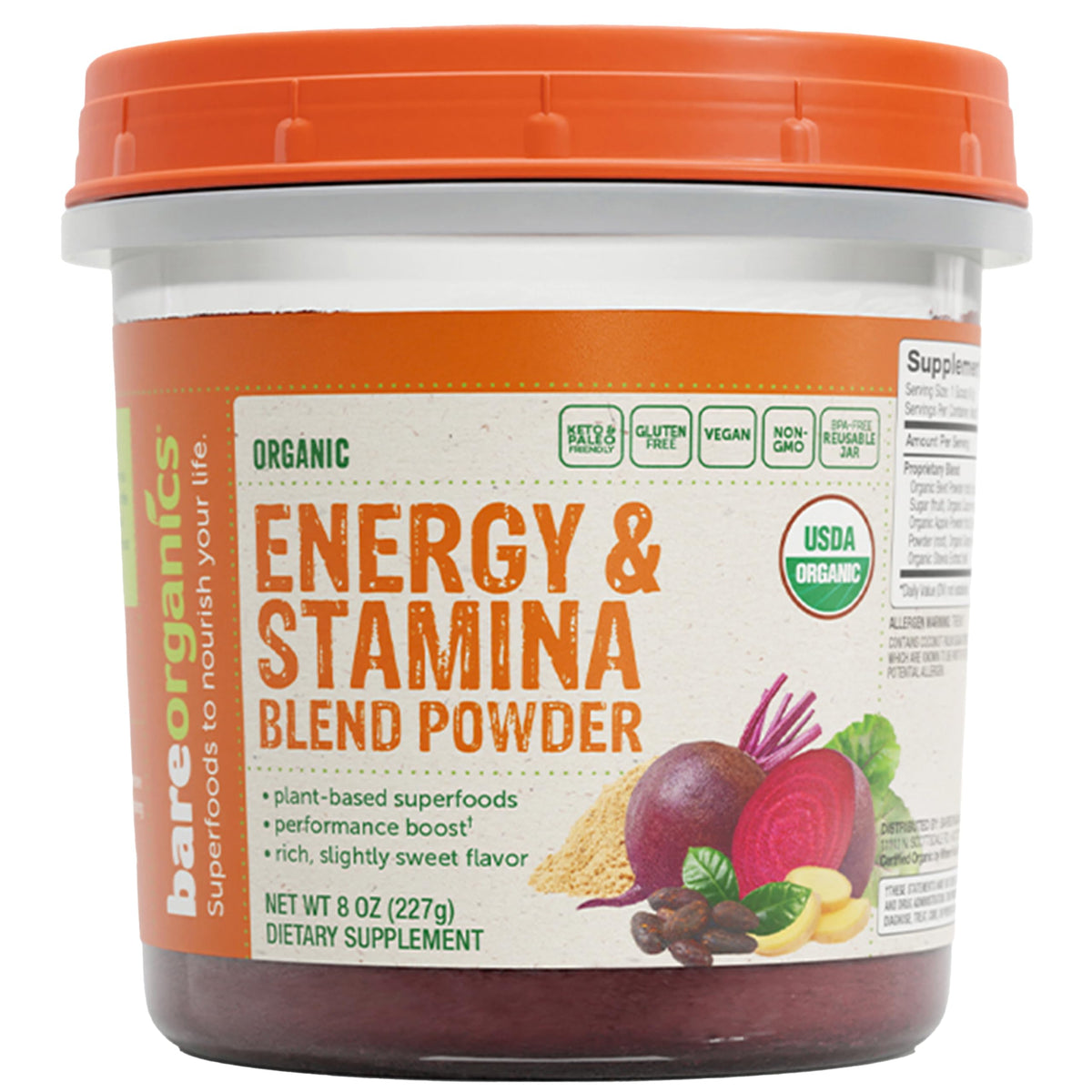 BareOrganics Energy & Stamina Blend Powder - 8 Oz