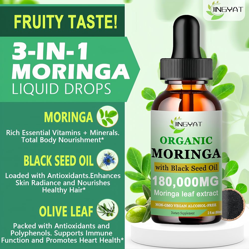 JINGYAT Organic Moringa Liquid Drops with Black Seed Oil - 2 Fl Oz - image 2