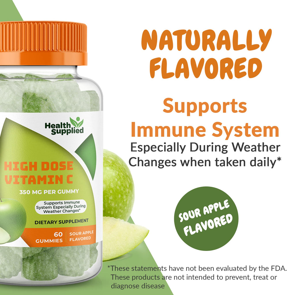 Health Supplied Sour Apple Flavored Vitamin C Gummies Mega Dose