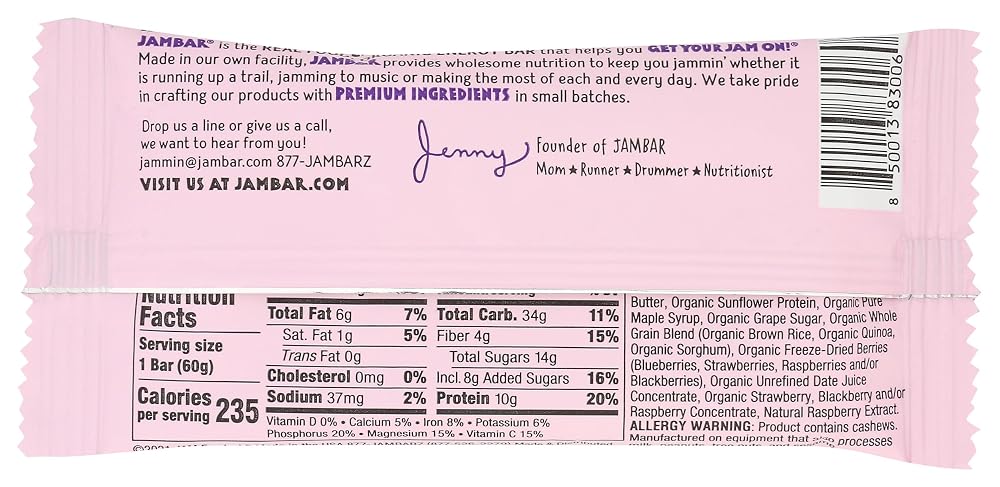JAMBAR Organic Jammin Jazzleberry Energy Bar - 2.12 oz - image 2