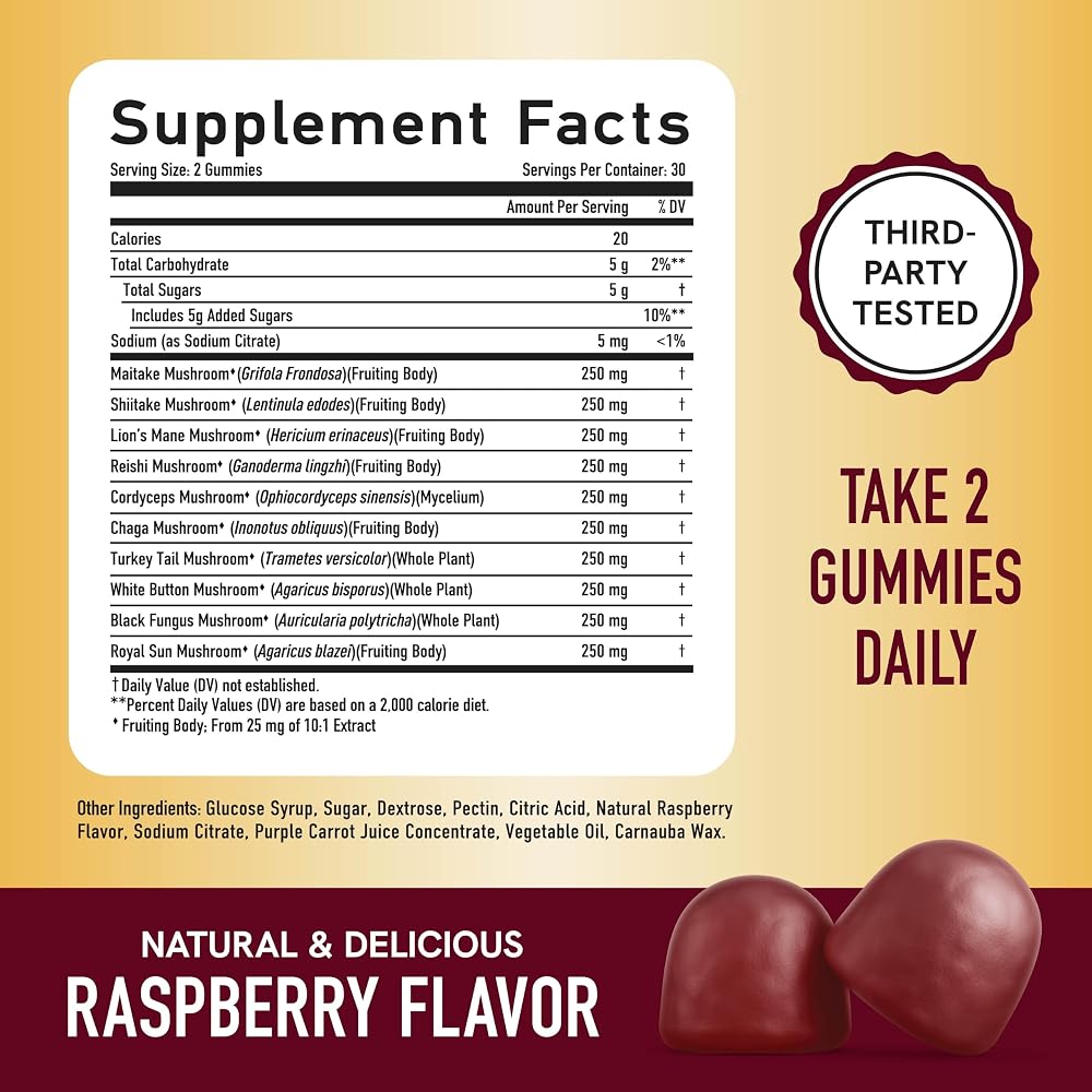 SMNutrition Mushroom Gummies with Lions Mane, Turkey Tail & Reishi - 60 Count - image 6