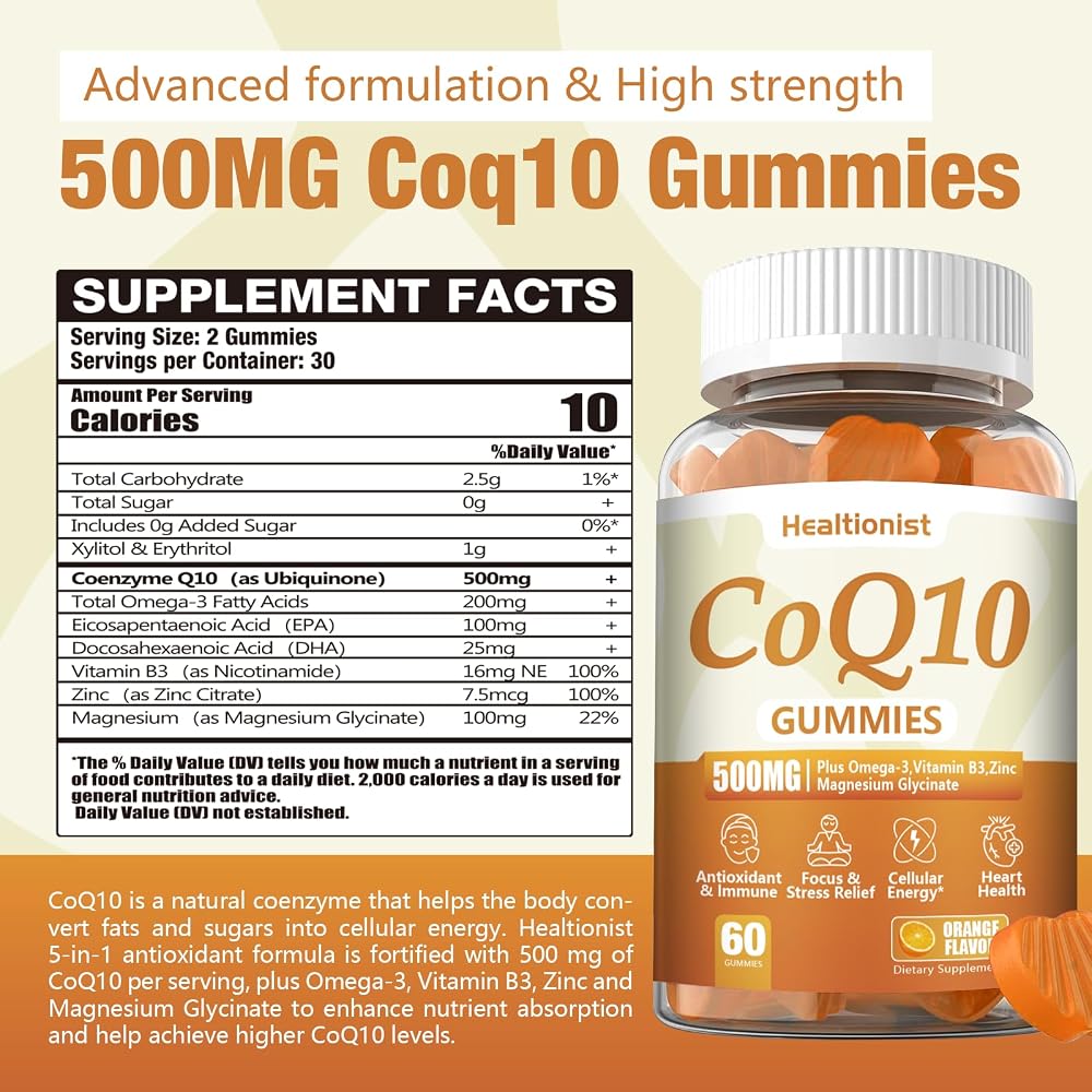 Healtionist CoQ10 500mg Gummies with Omega-3 & Magnesium - 120 Gummies - image 2