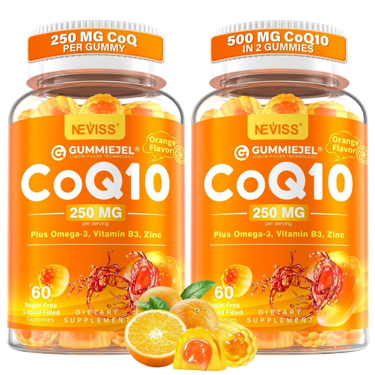 NEVISS Sugar-Free CoQ10 Filled Gummies 250mg for Women & Men