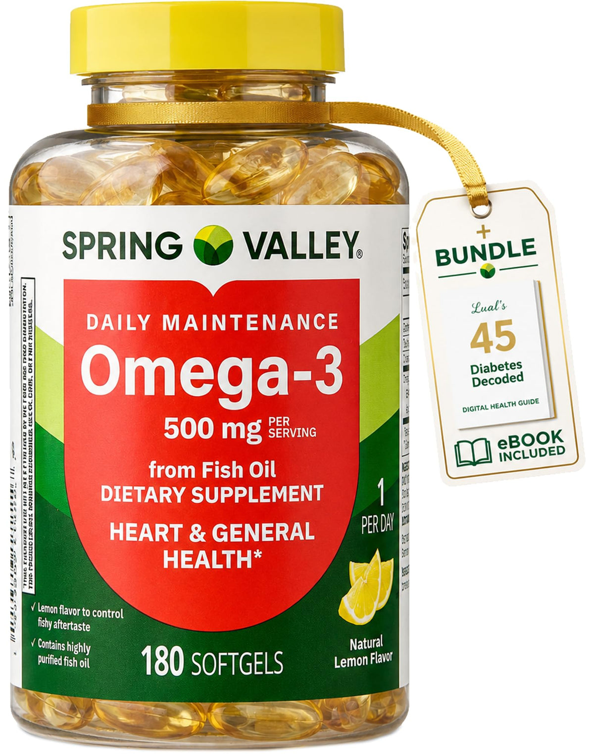 LUAL Spring Valley Omega-3 500 mg Fish Oil - 180 Softgels