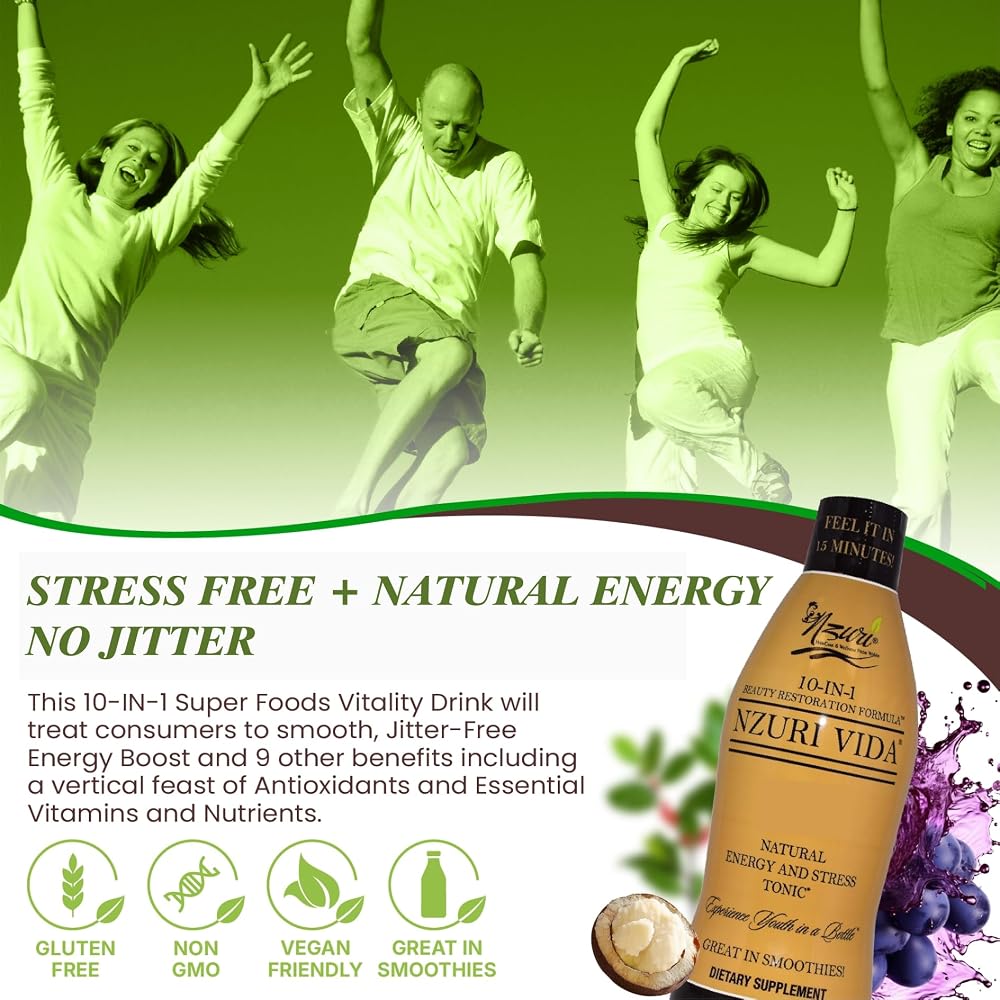 Nzuri Vida All-Natural Energy & Stress Support Tonic - 3 x 32 oz - image 4