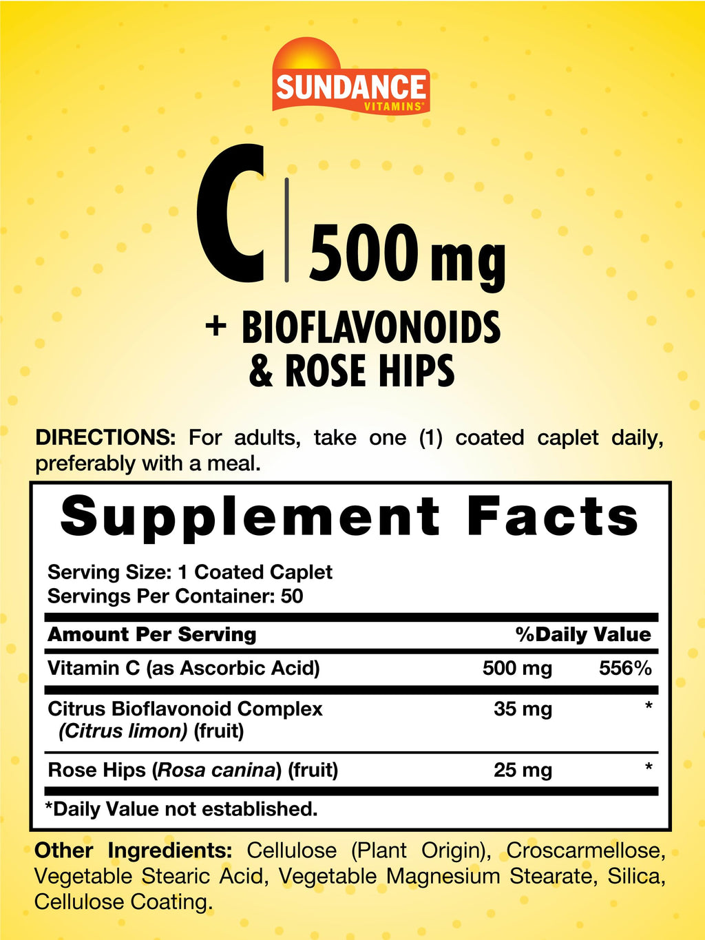 Sundance Vitamin C 500mg with Bioflavonoids and Rose Hips - 50 Caplets - image 2