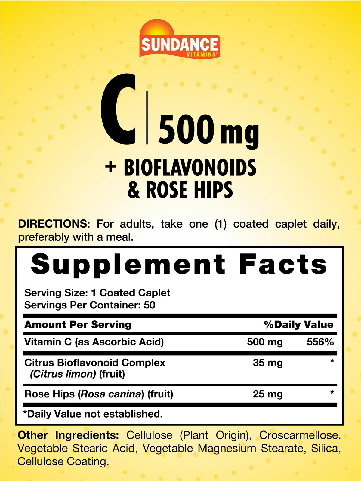 Sundance Vitamin C 500mg with Bioflavonoids and Rose Hips - 50 Caplets - image 2