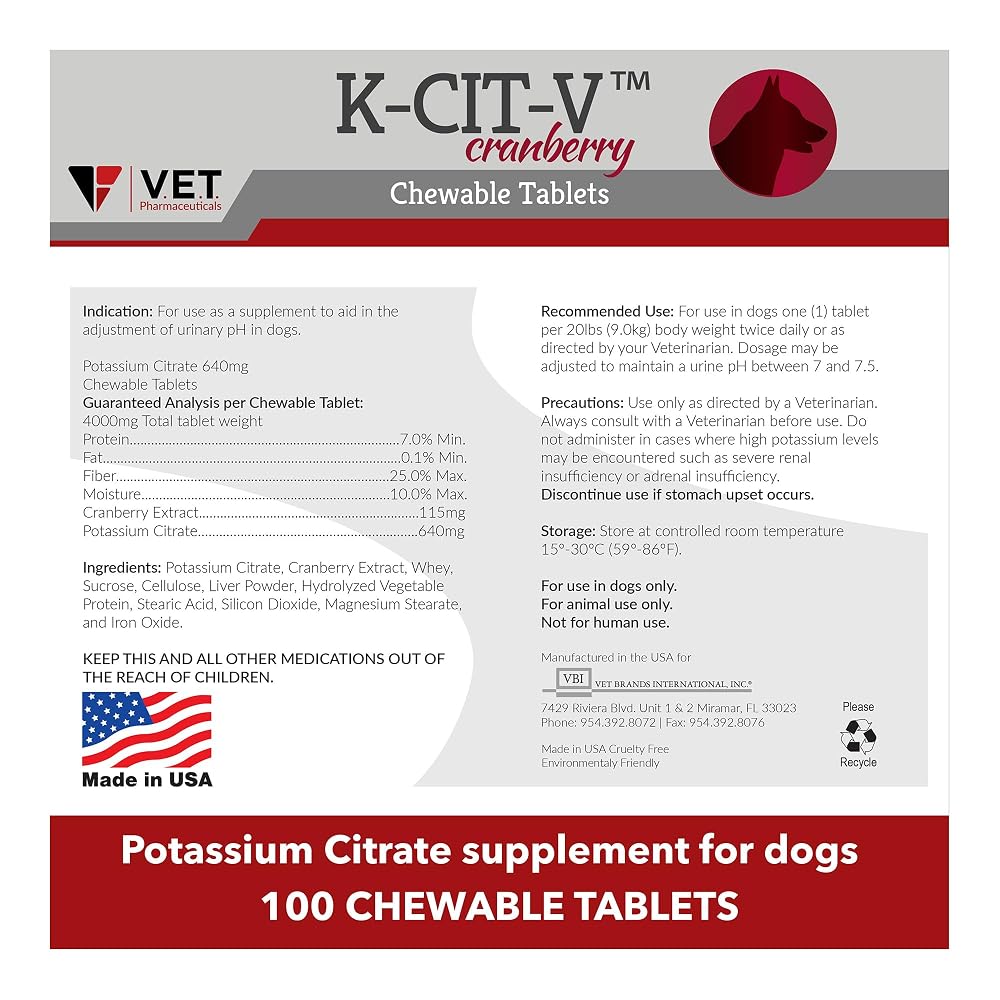 V.E.T. Pharmaceuticals K-CIT-V Potassium Citrate Cranberry - 100 Tablets - image 2