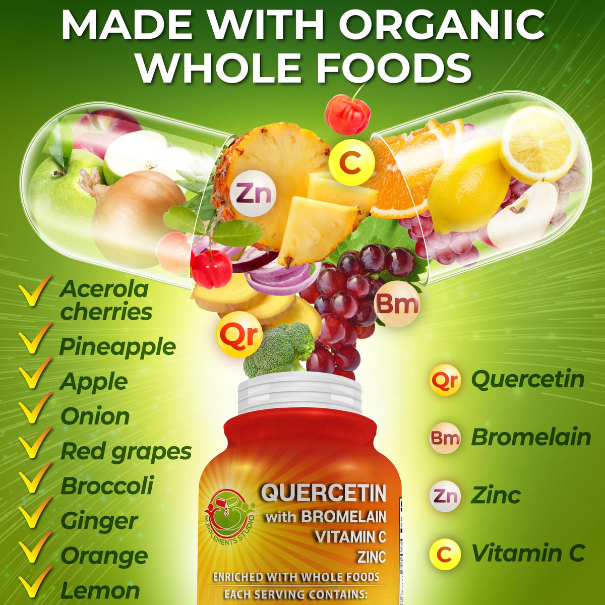 Supplements Studio Quercetin with Bromelain Immune Support - 180 Capsules - image 2