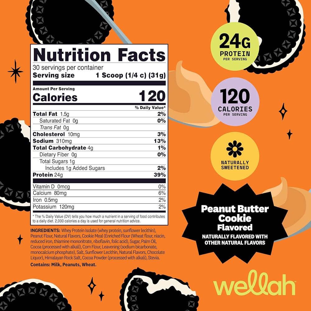 Wellah Grass-Fed Whey Protein Isolate Powder Peanut Butter Cookie - 30 Servings - image 2