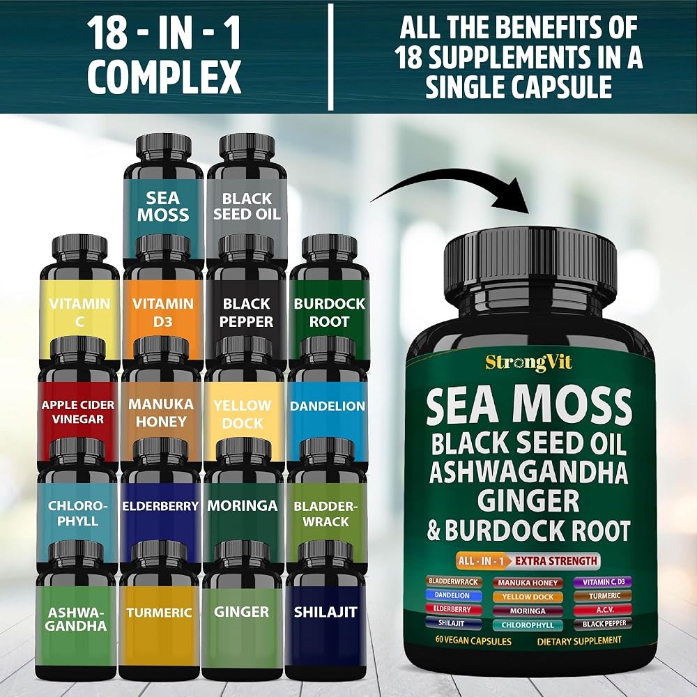 StrongVit Sea Moss Black Seed Oil Ashwagandha Ginger