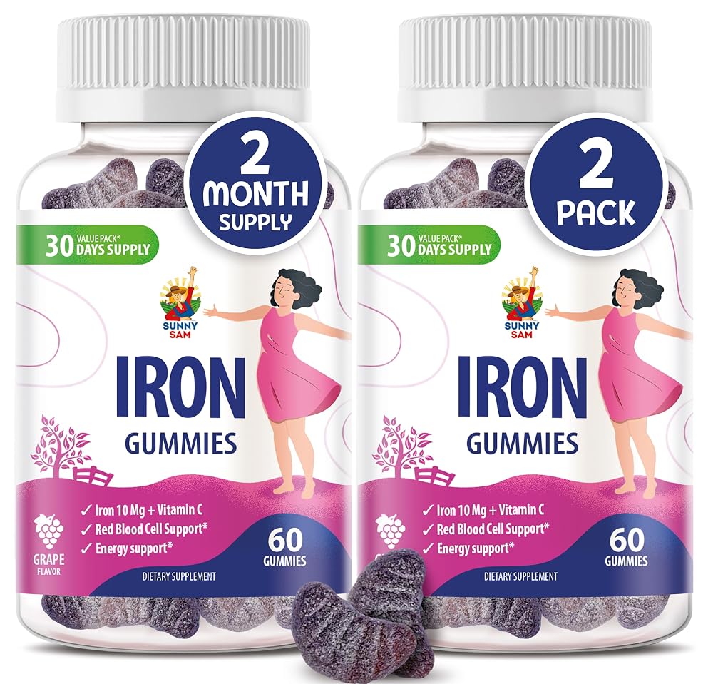 SUNNY SAM Iron Gummies for Kids & Adults - Iron Vitamins with Vitamin