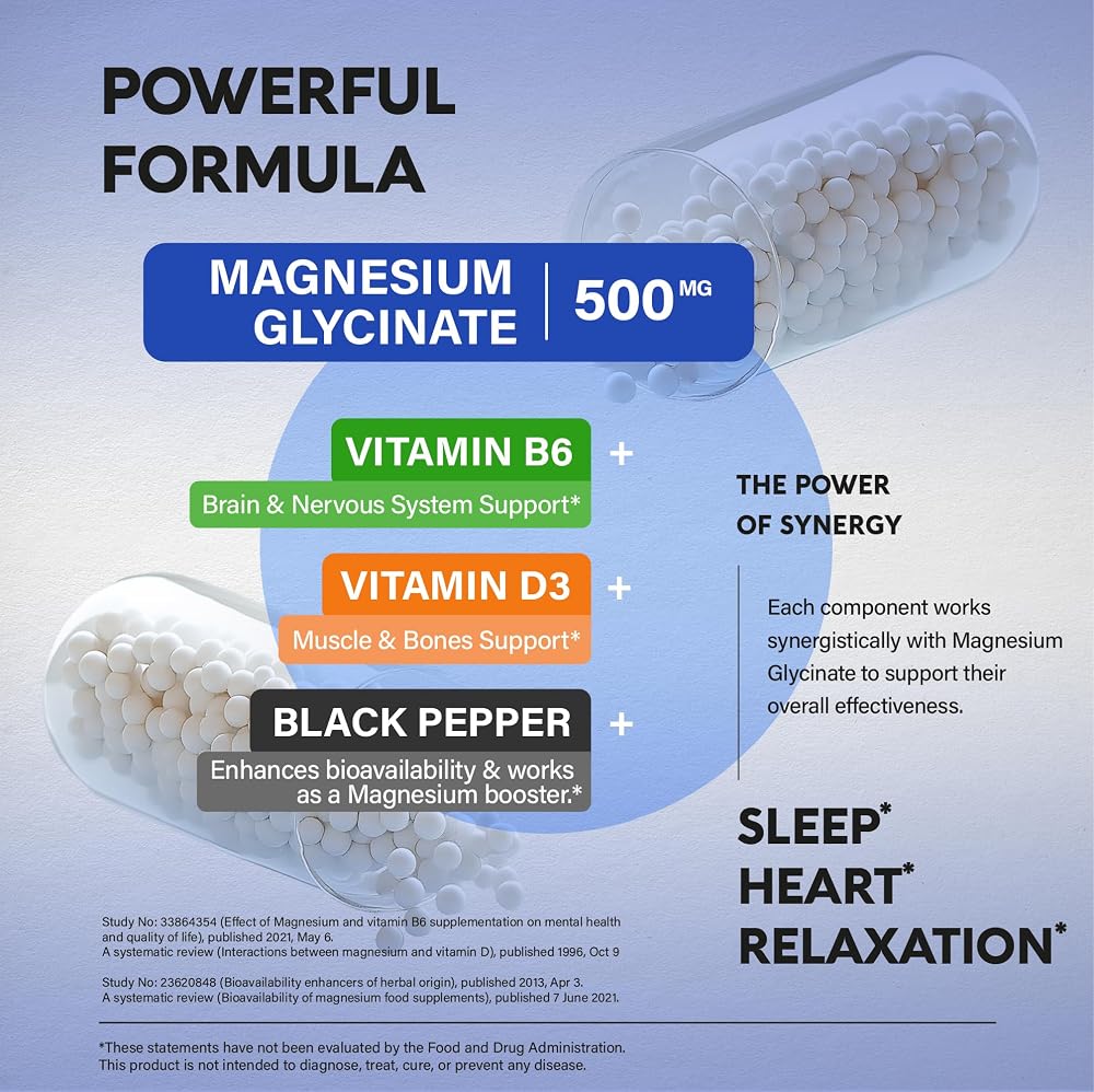 NUTRAHARMONY Magnesium Glycinate 500 mg - Chelated Supplement - High