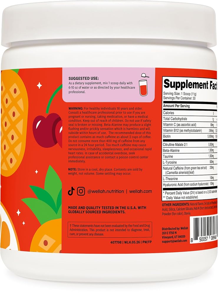 Wellah Pre-Workout Drink Mix Fruit Punch - 30 Servings - image 3