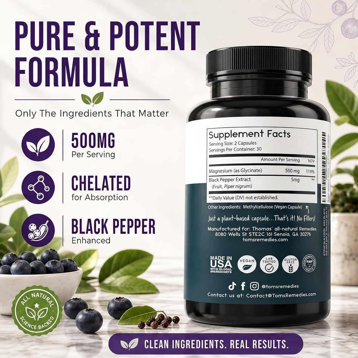 Thomas' All-Natural Magnesium Glycinate 500mg - 60 Vegetarian Capsules - image 4