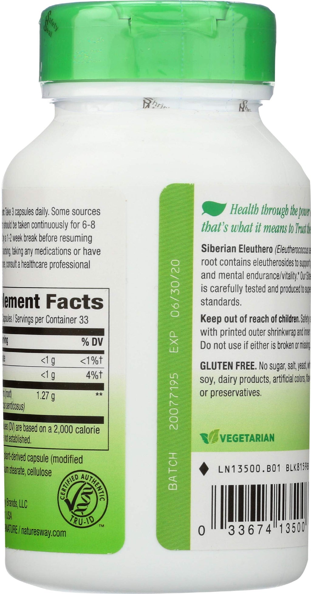 Nature's Way Siberian Eleuthero Root - 100 Vegetarian Capsules - image 2