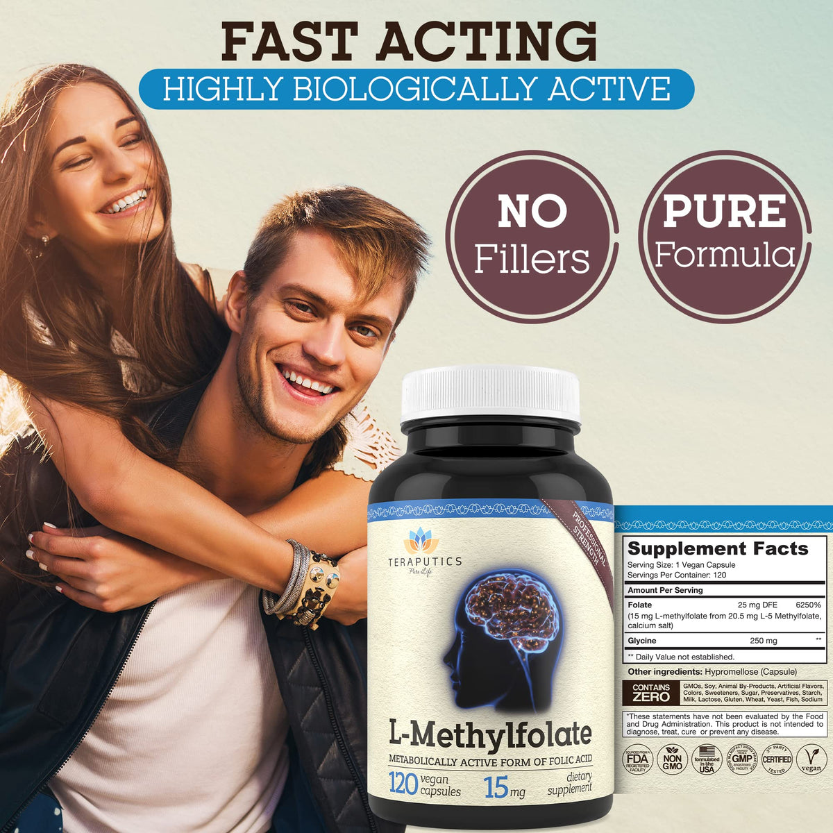 Teraputics L-Methylfolate 15mg Brain Support - 120 Vegan Capsules - image 6