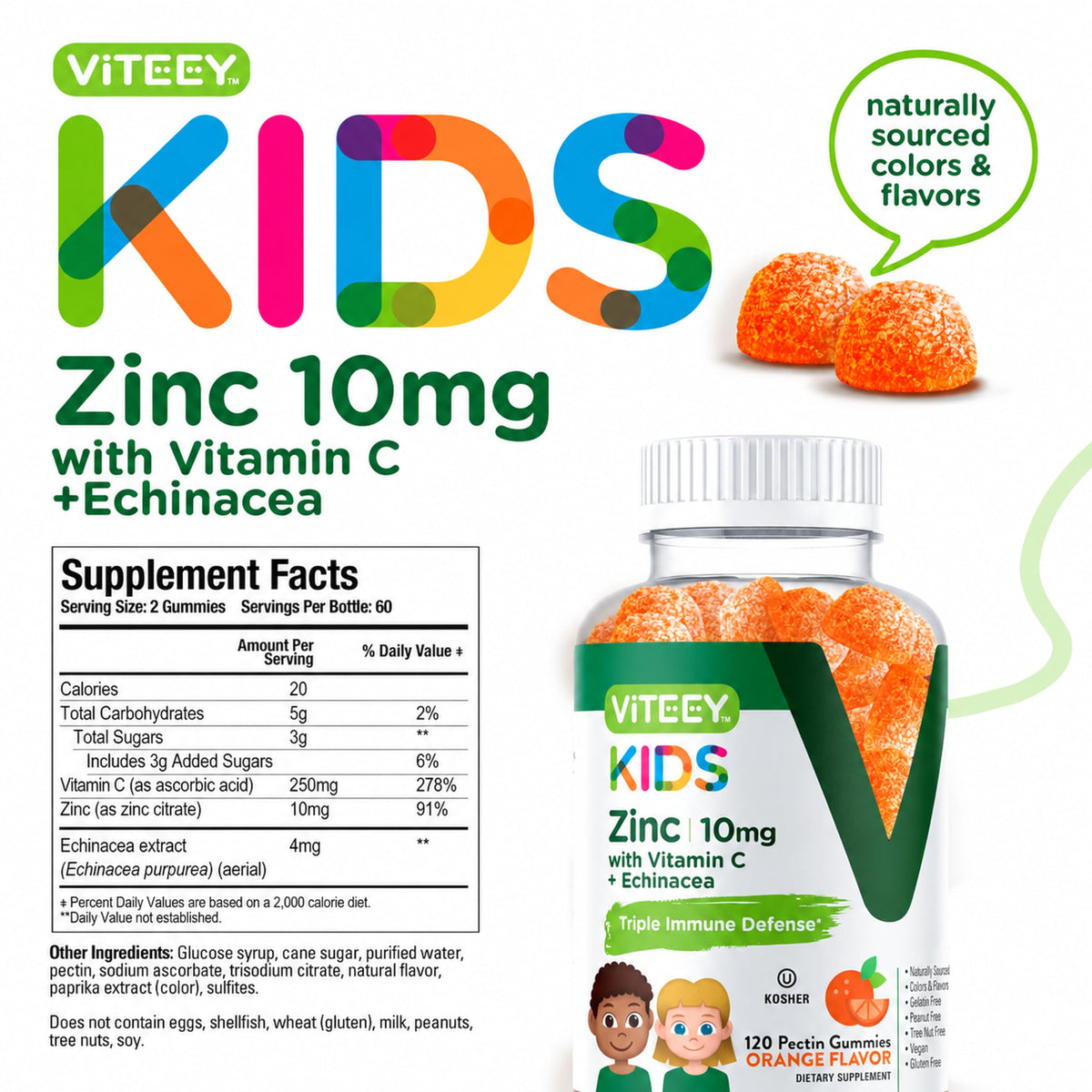 Viteey Zinc Gummies 10mg for Kids